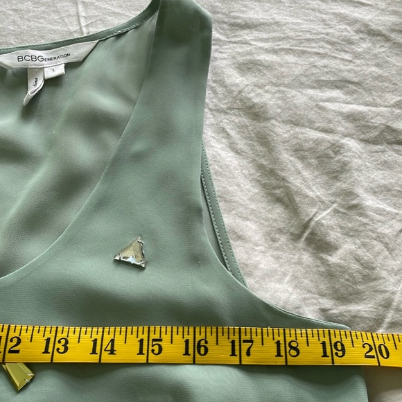 BCBG Generation Sleeveless Dusty Blue Chiffon Dress With Gem Beads, Size L - Picture 14 of 16